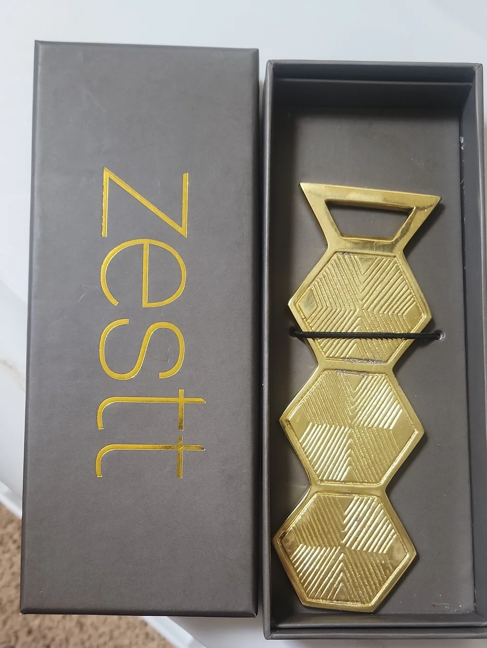 Nwt zestt Brass Mesa Hexagon Bottle Opener with Geometric Texture